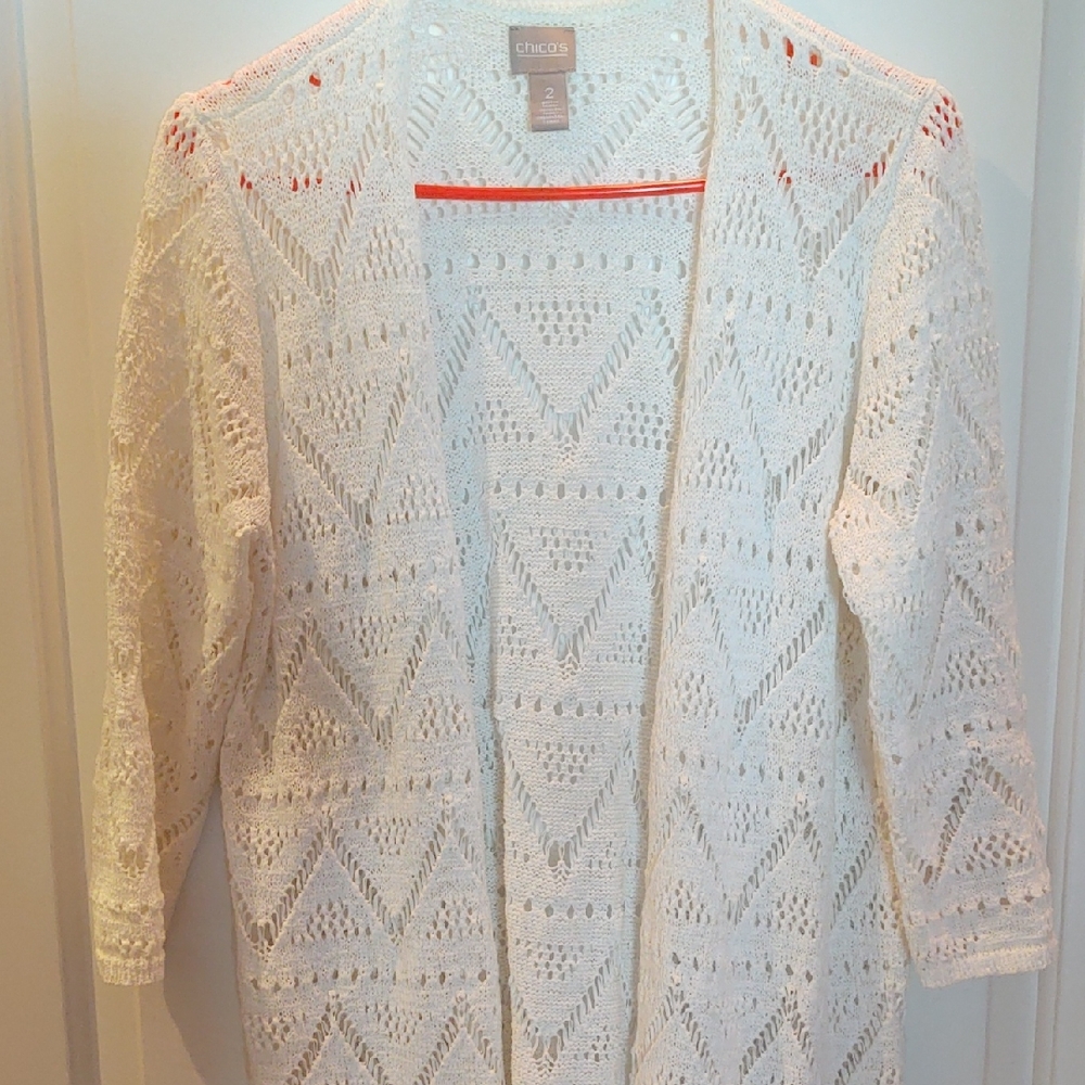 Chicos White Crochet Cardigan